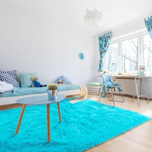 Image of Modern Micro Fiber Rug /Carpet for Hall, Bedroom, Kichen, Kids Room, Baby Room Etc.Color-Turqoise Size 6x9 feet