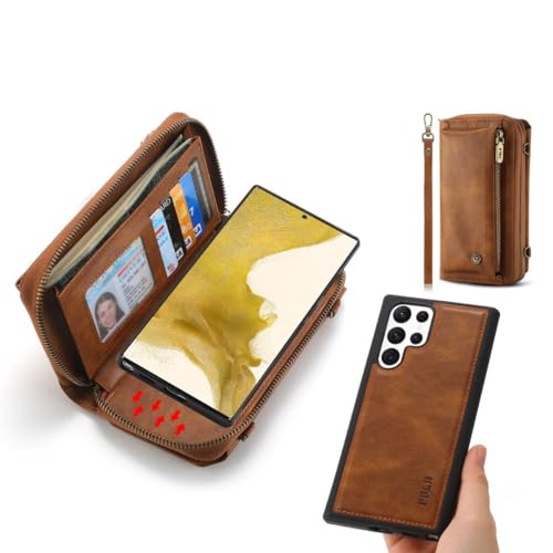 Étui en cuir marron pour iPhone et Samsung Galaxy S23 Ultra à double clapet