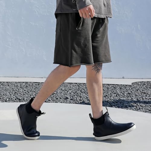 Image of Men's Deck Boots Waterproof Fishing Rain Boots, Anti-Slip Rubber Boots Ankle Booties, High-Performance Footwear Chelsea Boots for Gardening Boating Camping Sailing