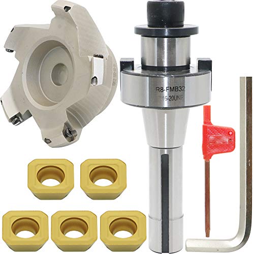 Image of 4 Inch Face Milling Cutter Holder KM12 100MM CNC end Milling Cutter + R8-FMB32 Shank Face Shell Mill Arbor + 5pcs SEHT1204 Carbide Inserts + 8mm Hexagon Wrench + T20 Wrench CNC Machine Tools
