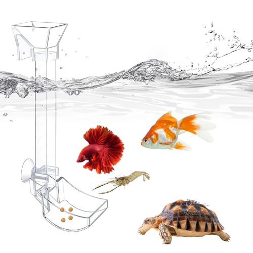 Image of Aquarium Fish Shrimp Feeder | Sinking Food Feeder | Acrylic Feeding Tube | Sucker Fixation Simple Installation Tube 90 Degree Angle Hook Large Plate for Aquarium (Model: F-35, Height:35cm)