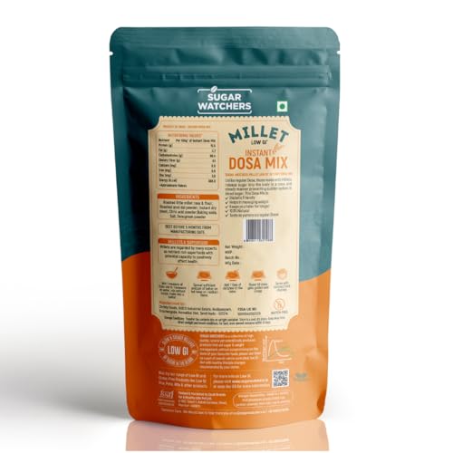Sugar Watchers Millet Instant Dosa Mix | No Maida | Low GI | Diabetic Friendly | For Weight Loss | 100% Natural - No palm oil or preservatives | Sustainable and Vegan | Good For Heart Health | Suitable for Kids and good for entire family | 200 gm