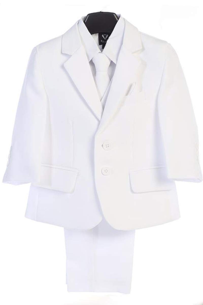 Lito 3585 Boys First Communion/Wedding/Graduation/Special Occasion Two-Button 5pc Suit (with Garment Bag) (8) White