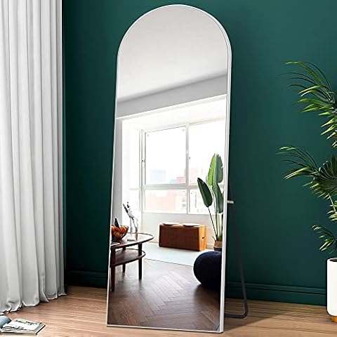 PexFix Full Length Mirror 65"x22" Sleek Arched-Top Floor Mirror with Standing Holder Bedroom Dressing Mirror Arched Wall Mirror Standing, Leaning Hanging (White) Cover