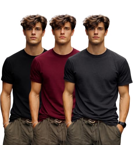Image of INKKR Men's Solid Round Neck Half Sleeve Classic Cotton Bio-wash T-Shirt Combo | Crew Neck Cotton Tshirt for Men Combo