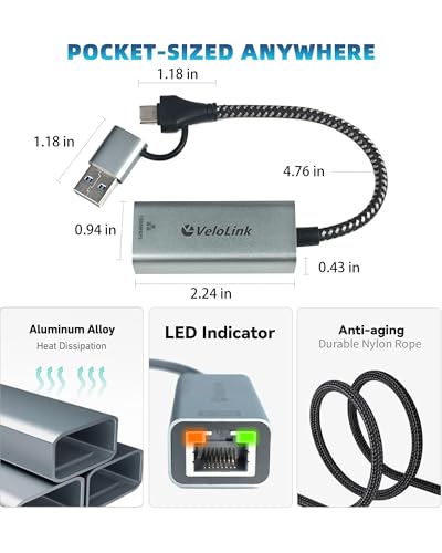 Image of Ethernet to USB Adapter, 1Gbps USB to RJ45 Gigabit LAN, USB 3.0 Ethernet Adapter Compatibility 10 /100 /1000Mbps. Compatible with Laptops, PC, Mac OS, Linux and More