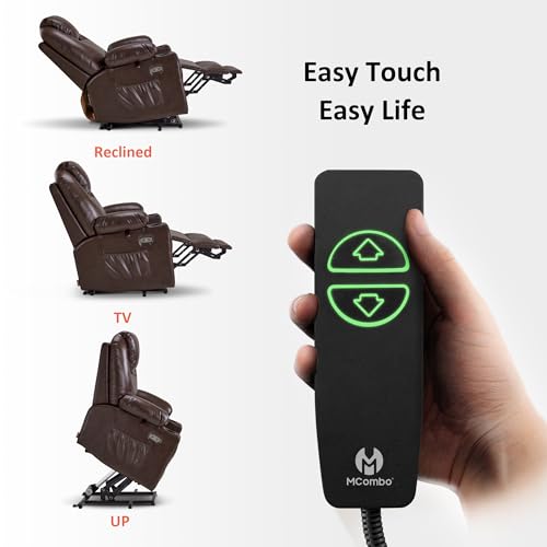 Image of MCombo Large Power Lift Recliner Chair with Massage and Heat for Tall Elderly People, 3 Positions, Cup Holders, and USB Ports, Faux Leather 7516 (Large, Dark Brown)
