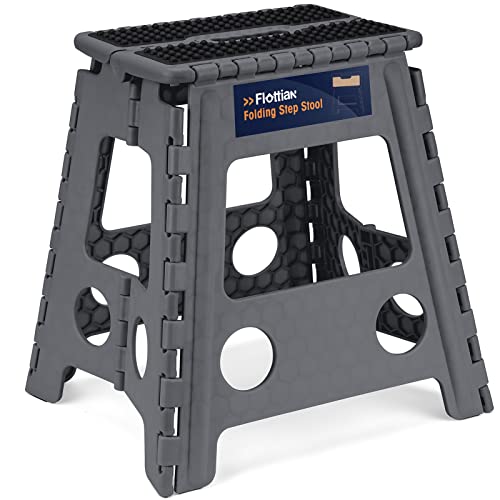 Image of Flottian 16 inch Folding Step Stool for Adults and Kids Holds Up to 300 lbs,Non-Slip Folding Stools with Handle, Compact Plastic Foldable Step Stool for Bathroom,Bedroom, Kitchen, Gray,1PC