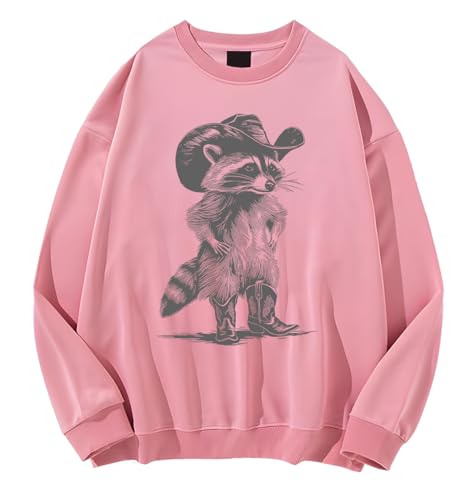 Sweat-shirt western raton laveur, cowboy, cow-girl trash panda, western country, sweat-shirt unisexe, rose, S