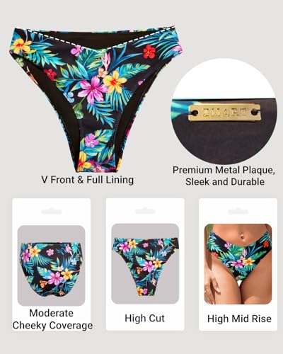 Image of Zmart Women V Cut Cheeky Bikini Bottoms - Mid Waist High Cut Swim Bathing Suit Bottoms V Front Swimsuit