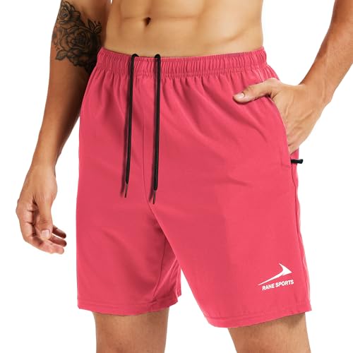 Men's Sports Shorts with Zipper Pockets - Lightweight, Breathable, Ideal for Running, Gym, Outdoor Activities Pink 2XL