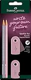 Faber-Castell 218480 - Bleistiftset Sparkle, zwei Bleistifte Mine B, mit Radierer und Spitzer, rose / dapple grey