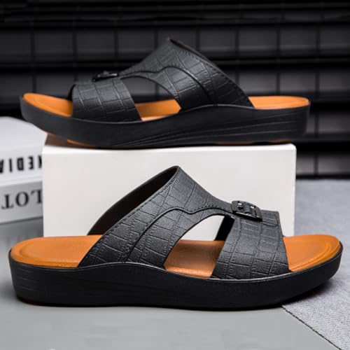 Men's Leather Print Platform Slide Sandals Fashion Buckle Hollow Out Breathable Open Toe Lightweight Slip On Casual Slippers Summer Outdoor Indoor Anti-Slip Beach Sandals4