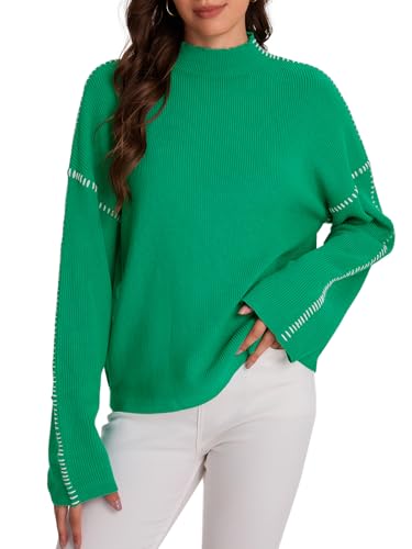 Image of Bloggerlove Womens Oversized Sweaters Long Sleeve Mock Neck Color Block Chunky Knit Casual Pullover Sweater Fall Tops 2024