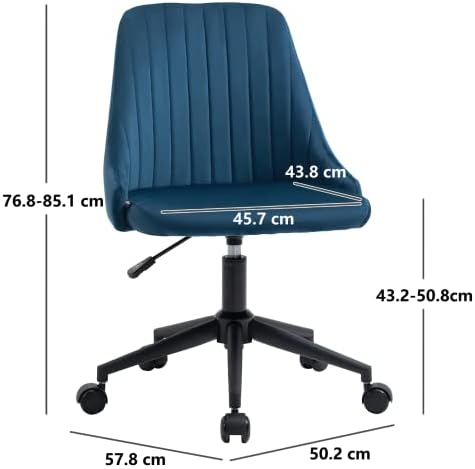 BASETBL Home Office Desk Chair Armless Wheels Vanity Chairs Height Adjustable Low Back Rolling Computer Chair Twill Upholstered Task Chair Modern Linen Fabric Swivel Dining Living Chair Blue
