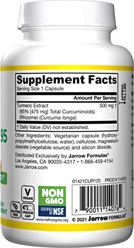 Jarrow Formulas Curcumin 95 500 Mg - 120 Veggie Caps - Turmeric Extract To Provide Antioxidant Support - Up To 120 Servings #TOP1
