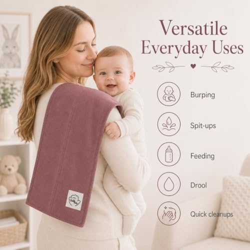 Image of Baby Burp Cloths for Boys and Girls - 6 Pack Large 100% Cotton - Double Layered Extra Absorbent Burp Rags, Maroon