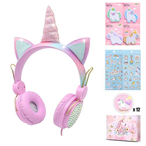 Unicorn Kids Headphones for Girls Children Teens, Wired Headphones for Kids with Adjustable