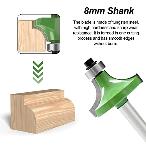 6 Stück Abrundfräser 8mm Schaft, Hartmetall Radiusfräser mit Kugellager Rundfräser, Runde Über Fräser Bits Oberfräsen Bits, Fräskopf für Oberfräse 8mm für Zimmerei Fasen Holzbearbeitung Trimmen