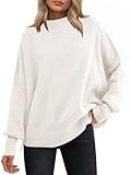 ANRABESS Women Oversized Sweaters Batwing Long Sleeve 2025 Fall Outfits Crewneck Casual Knit Side Slit Fashion Pullover Top White Small
