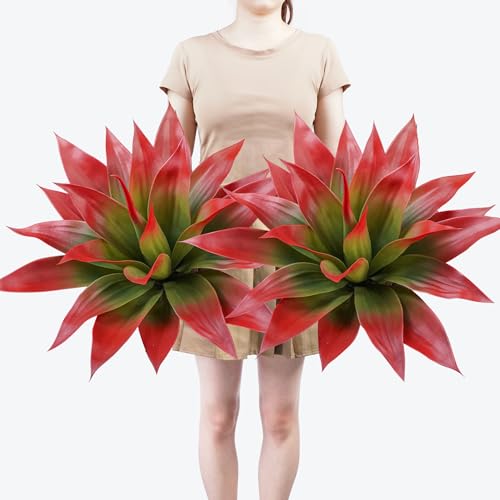 Ttranewsoo Artificial Agave Plants,Large UV Resistant Fake Agave Planters for Indoor and Outdoor Decorating Tropical Plant Succulents Greenery Indoor Decor (2Pack,22" Red)