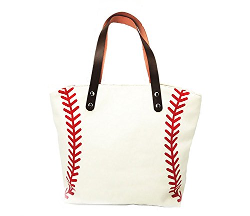 I IHAYNER Large Baseball Tote Bag Sports Printing Utility Top Handle Casual Shoulder Bag White