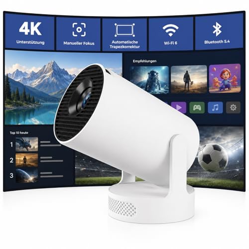 Cinemaster Pro - Smart Projector Beamer 4K 130 Zoll Full HD Projektor Für Heimkino Automatische Keystone Korrektur Leiser Betrieb Wi-Fi 6 BT 5.0 Mini Beamer Für Innen Und Außen (Projektor)