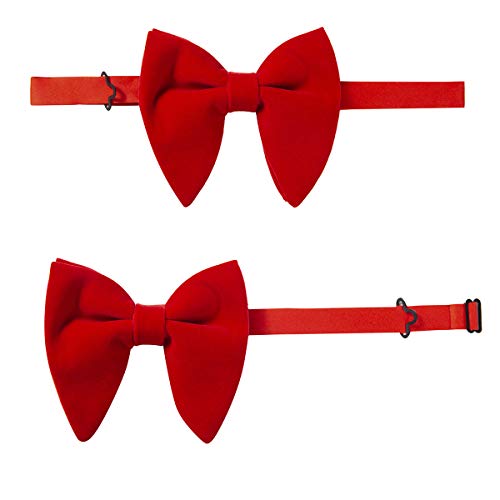 Image of GUSLESON Mens Solid Plaid Velvet Pre-tied Adjustable Bow Tie and Pocket Square Cufflink Set with Gift Box