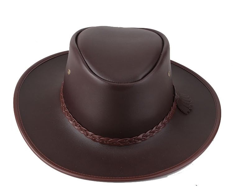 Cappello da cowboy occidentale in vera pelle, unisex, a tesa larga, con fibbia, confezione regalo