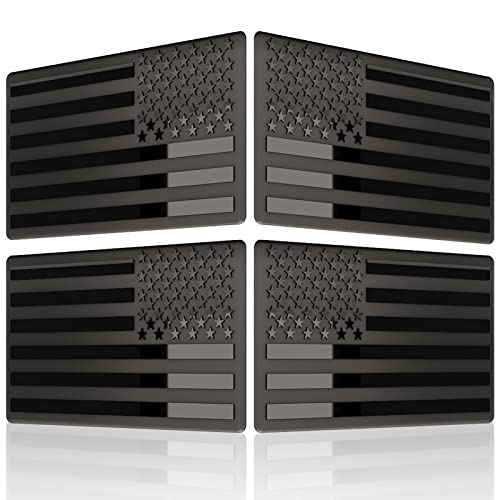 Image of Embossed 3D Metal All Black American Flag Emblem Decal Stickers (2 Pairs), Matte Black 5 inch x 3 inch Patriotic USA US Flag Car Decals Bumper Stickers for Truck, Window, Motorcycle, Support US Military