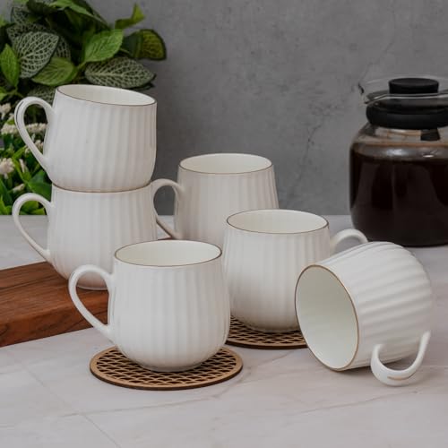 Image of Clay Craft Fine Ceramic Director Coffee Mug Set of 6-210 Ml Each, Mugs for Coffee, Cups Set, Ideal for Gifting, Perfect for Home & Office, Elegant Ceramic Tea Cup Set (1101)