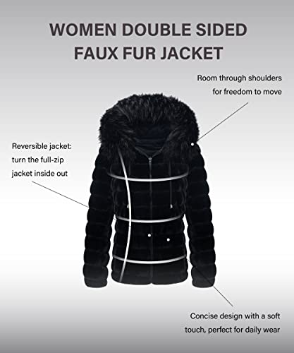 Bellivera Women Double Sided Faux Fur Jacket Spring and Winter Fashion Reversible Hood Puffer Coat with Fur Collar3