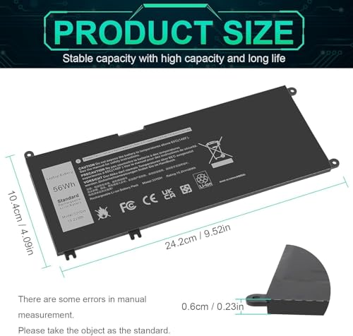 Image of 33YDH 56WH Laptop Battery for Dell Inspiron 17 7000 7778 7779 7786 7773 15 7577 G3 3579 3779 G5 5587 G7 7588 Latitude 13 3380 14 3490 15 3590 3580 PVHT1 P30E 81PF3 081PF3 (33YDH)