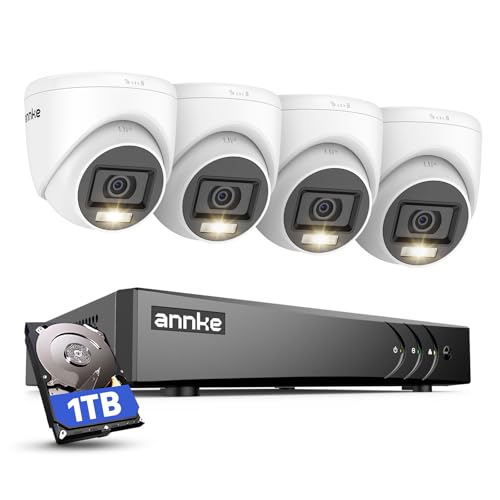 ANNKE 8 Canali Kit Sorveglianza Sistema，H.265+ 3K Lite DVR con HDD 1TB e 4 Telecamere di Sorveglianza, Rilevamento di Persona/Veicolo,Visione Notturna, Accesso Remoto,Registrazione Intelligente