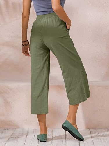 Image of ECUPPER Womens Cotton Cropped Pants Loose Fit Wide Leg Trousers | Casual, Plus Size, Elastic Waist, Capri, 100% Cotton, Slant Pockets, High Rise Waist, Lounge Pants