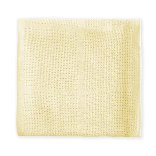Image of Amazing Baby Cellular Blanket, Premium Cotton, Ultra Soft, Breathable, Cozy Gift for Baby Boys and Girls, Favorite Toddler Blanket, 44 x 44 inches (112 x 112 cm), Soft Yellow
