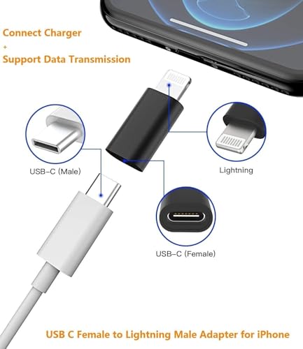 Image of c Type to Lightning Adapter (2 Pack USB-C to Lightning Cable Adapter, Type-C to 8 Pin Male PD Fast Charging Data Sync Connector for Phone 14 13 12 11 x xr Air Pods iOS Devices