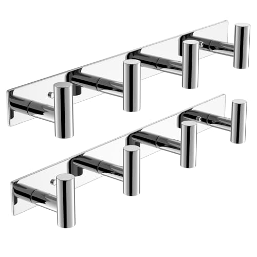 Image of VAEHOLD Hat and Coat Wall Mount Rack - Hooks for Robes, Bags, Keys, and Towels - Bathroom Towel Hanger Organizer (Polished Chrome, inchT inch Shape 4 Hooks 2 Pack)