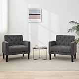 TYBOATLE Accent Chairs Set of 2, Mid Century Modern Upholstered Tufted Living Room Chair for Bedroom, Armchair for Waiting Room, Reading Chair for Office, Grey