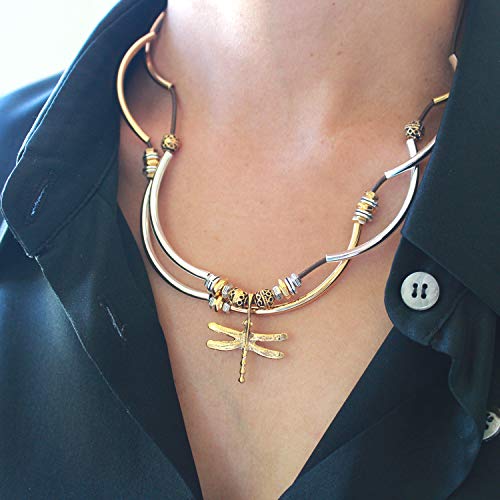 Lizzy James Misty Silver And Gold Charm Bracelet In Gloss Chocolate Leather W Gold Dragonfly Charm (Large) #TOP2