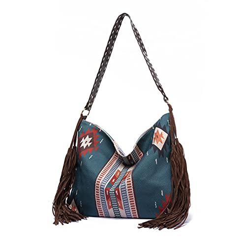 Sac cabas toile boheme bleu NICOLE & DORIS grand sac fourre tout bandouliere ideal pour le voyage
