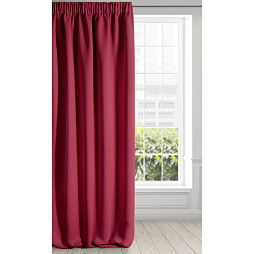 Eurofirany LOGAN Vorhang Blickdicht, Blackout, Satin Verdunkelungsvorhang mit Kräuselband - 1 Stk. Elegant, Glatt, Einfarbig, Wohnzimmer, Schlafzimmer, 135x270 cm, Rot