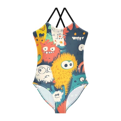 senya Girls Swimsuits Exploding Monsters One-Piece Swimwear Quick Dry Girls Bathing Suits for 3 Years Old