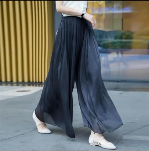 Glazed Ice Silk Floor-Length Wide-Leg Culottes, Women Thin Casual Chiffon Trousers,Women Thin Casual Chiffon Trousers2