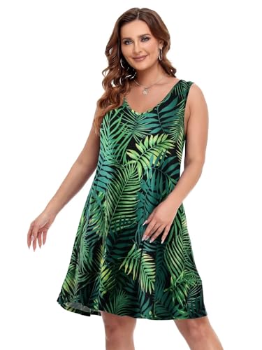Image of BELAROI Women Casual Summer Dresses Plus Size Sundress V Neck Swing Tank Dress Sleeveless Criss-Cross Beach Cover Ups Pockets