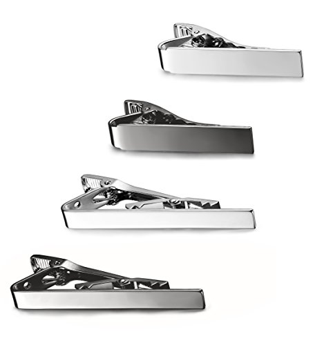 LOYALLOOK 2-4pcs Mens Tie Bar Pinch Clip Set for Regular Ties And Skinny Tie with Gift Box Silver Black Tone Pack 1.5-2.15Inches4