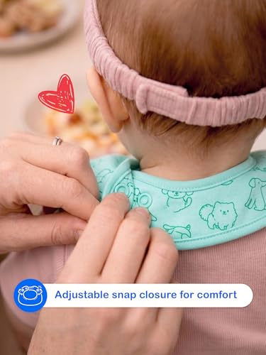 Image of Kidbea Organic Cotton Baby Bib, Adjustable Snap Closure Soft Absorbent Feeding Bibs Apron for Newborns & Infants Child With Cute Prints | Reusable Baby Essential