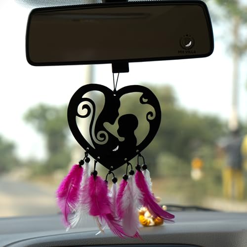 Car Hanging Accessories Interior - Elegant Dream Catcher for Car - Charm for Auto Decor - Stylish Handmade Ornament for Rear View Mirror Decoration - Maa Pink White
