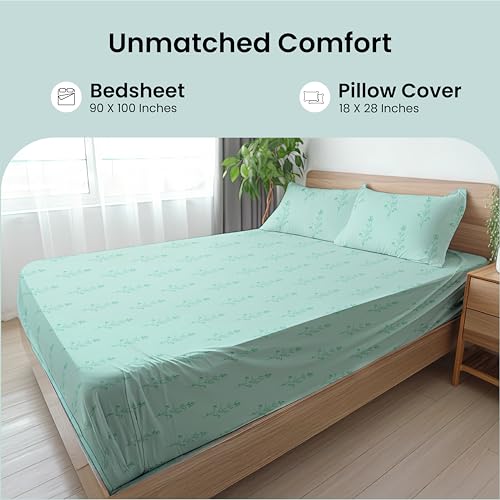 Image of Mush Bamboo King Size Bedsheet with 2 Pillow Covers | 100x106 in | 300 TC Floral Printed Bedsheet for Double Bed King Size | Ultra Soft & Anti-Microbial King Size Bed Sheet | Pack of 1, Aqua Blue