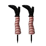 Juego de 2 piezas de estacas de Halloween con patas de bruja al revés, decoraciones de patas de bruja malvadas con escoba y sombrero de bruja, decoración de jardín, patas de bruja malvadas de Hallowee